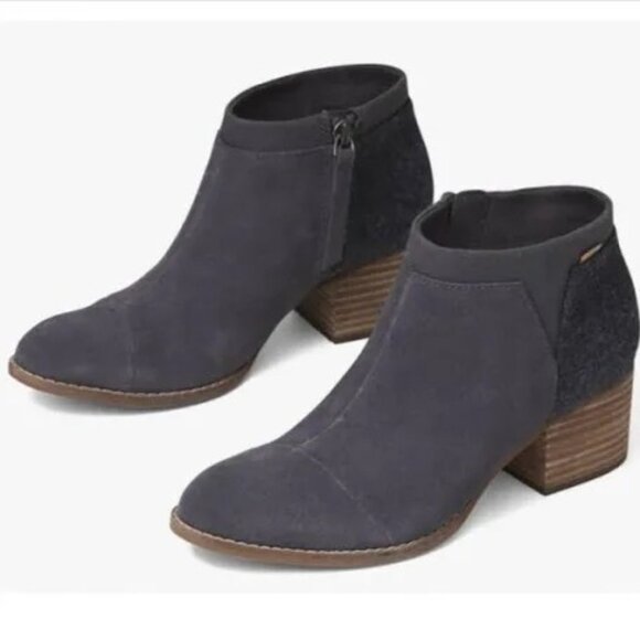 Tom’s Loren Suede Gray Ankle Heeled Boots Bootie Size 7.5 - Picture 13 of 14